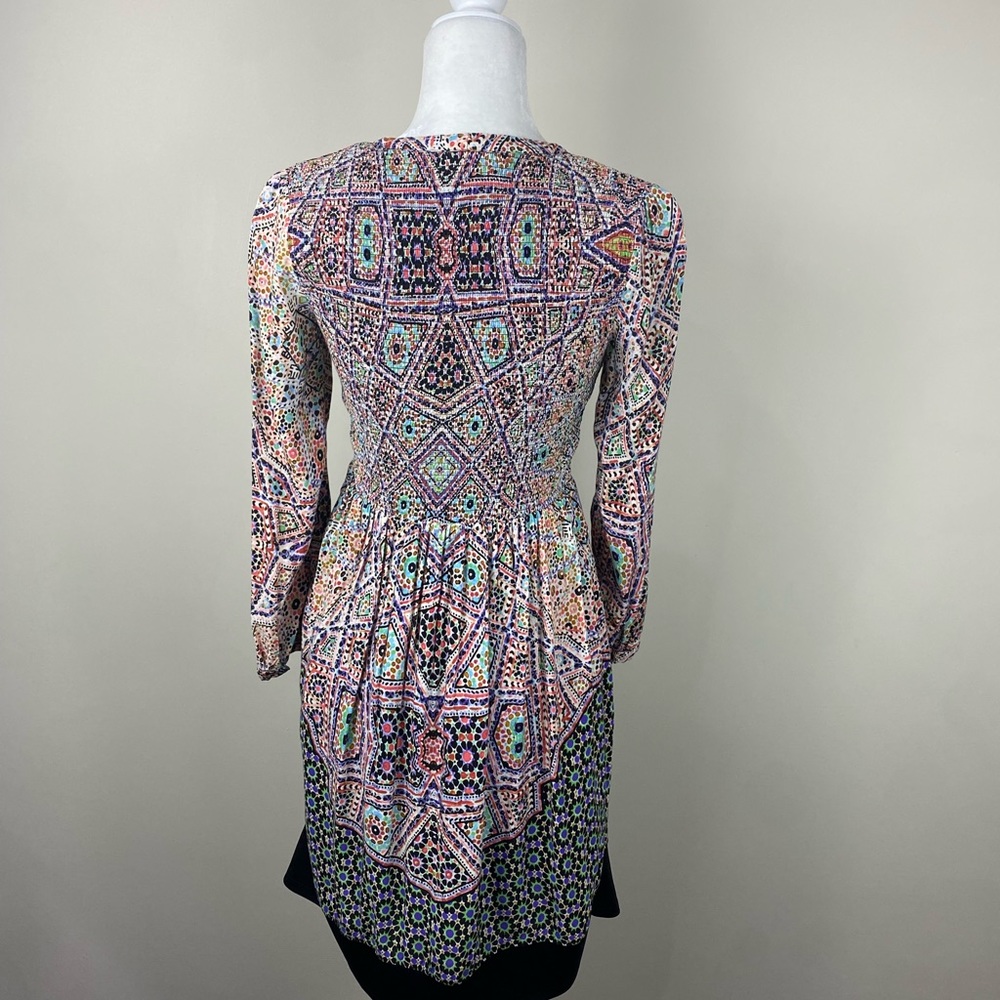 Anthropologie Maeve Long Sleeve Smocked Button Multi Color Print Dress Small - Picture 4 of 11